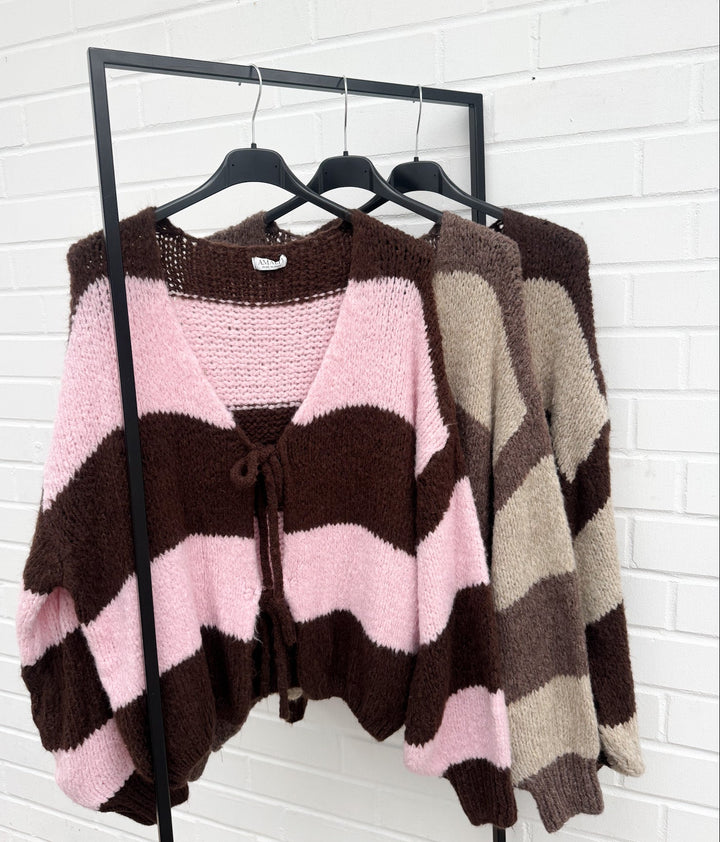 STREIFEN SCHLEIFEN STRICKJACKE - versch. Farben