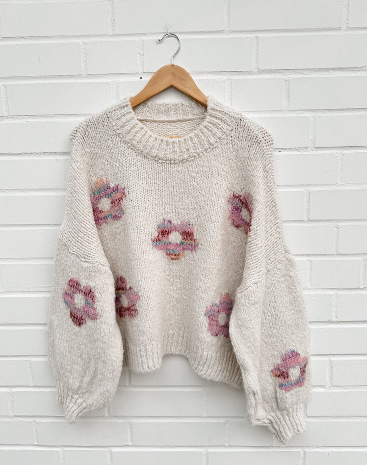 FLOWER ROSE STRICKPULLOVER - Beige