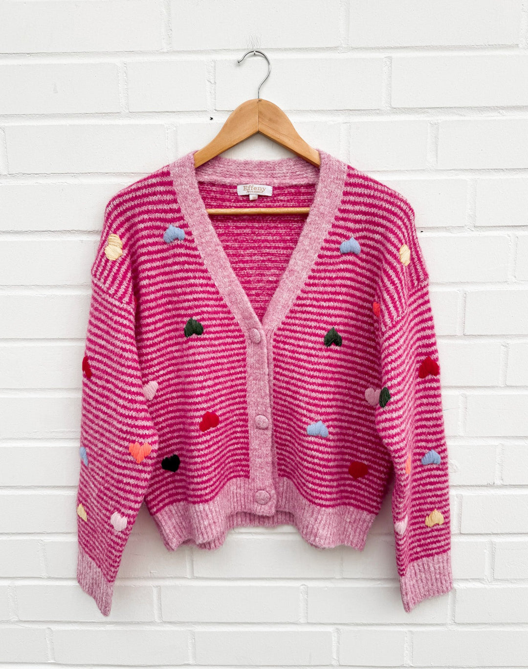 PINKY STREIFEN HERZ STRICKJACKE - pink