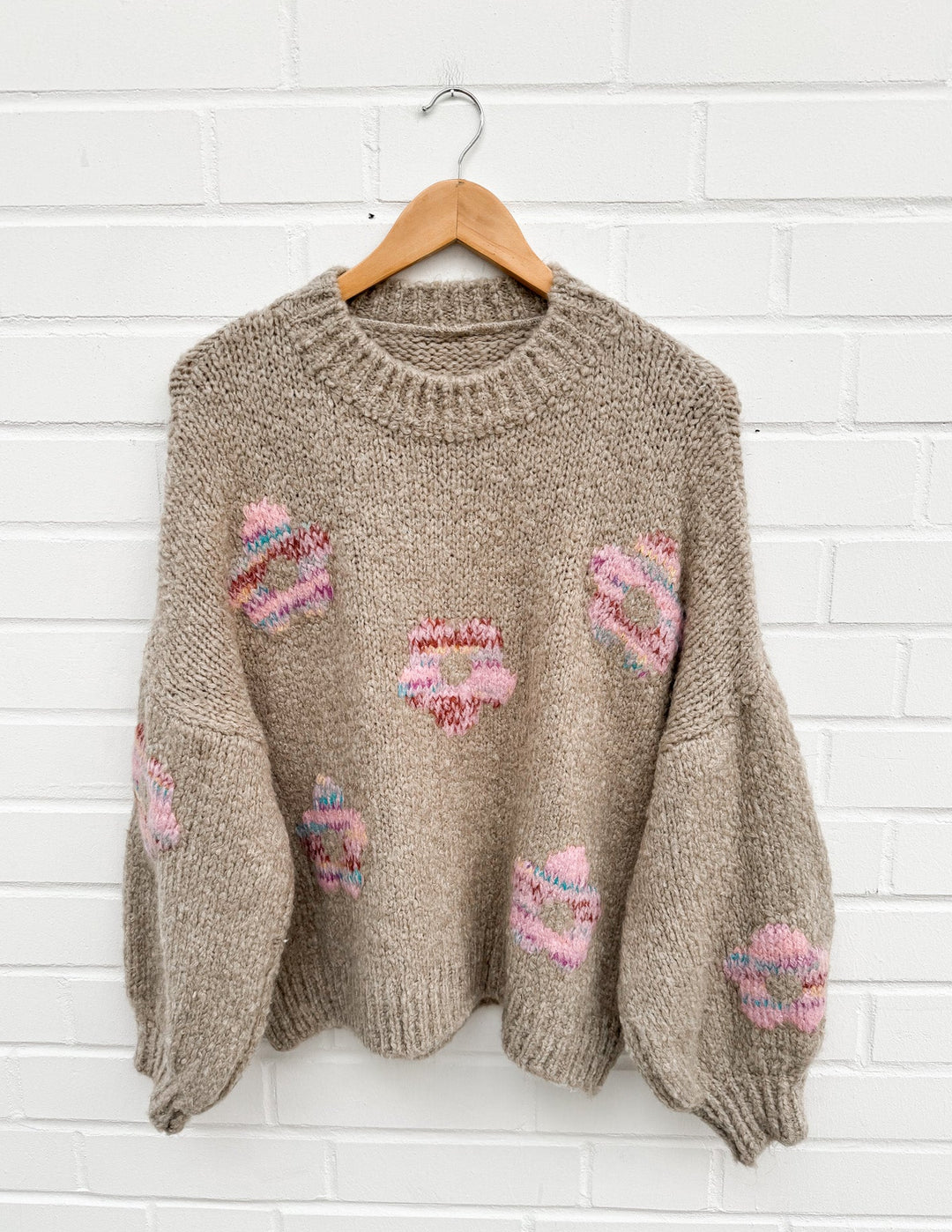 FLOWER ROSE STRICKPULLOVER - Taupe