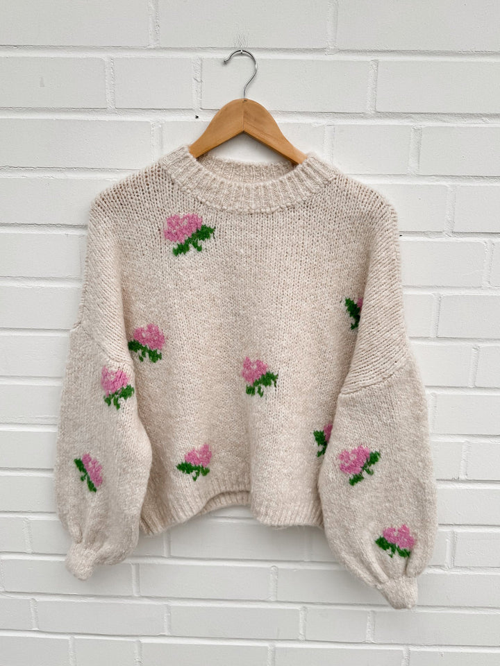 FLOWER STRICKPULLOVER JESS - beige (M4)