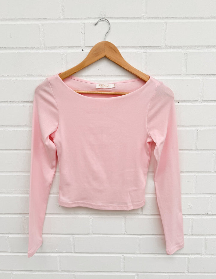 BASIC CROP LANGARM SHIRT - versch. Farben