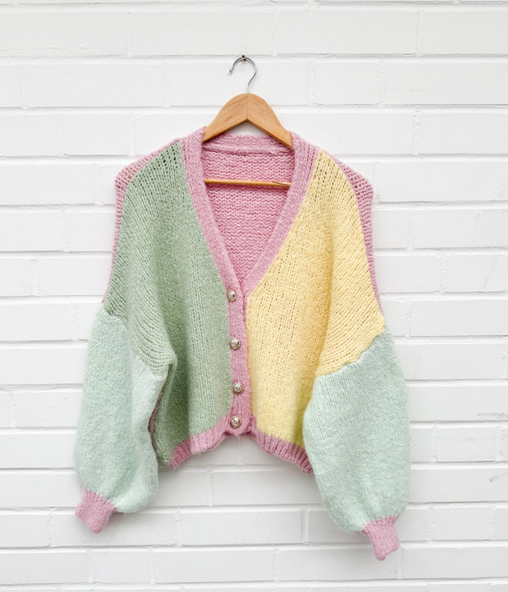 MULTICOLOR STRICKJACKE MAIRA -rosa gelb