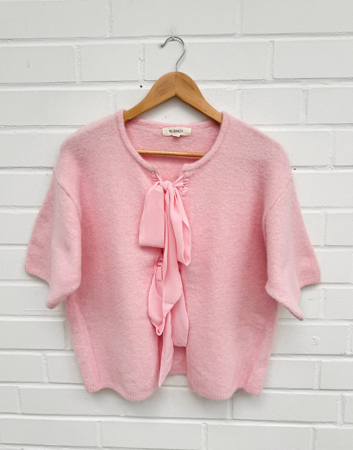 KURZARM STRICKJACKE MIT SCHLEIFEN - Rosa