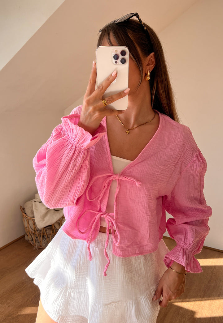 SCHLEIFEN MUSSELIN BLUSE NAPOLI - pink