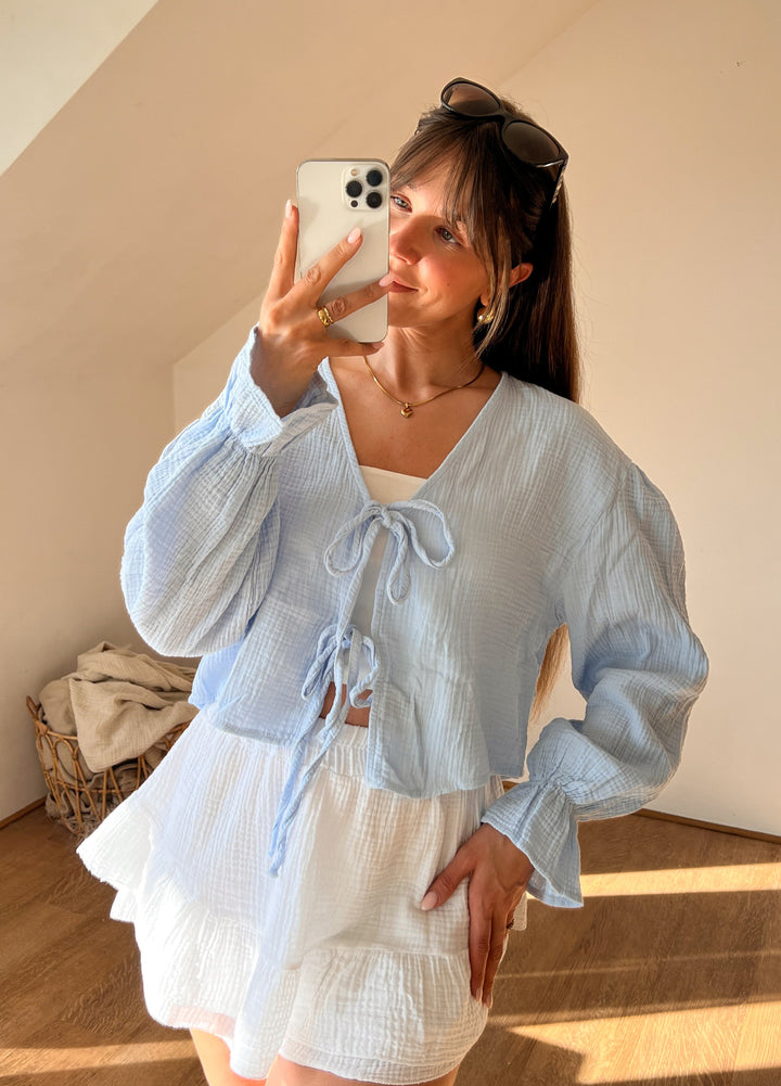 SCHLEIFEN MUSSELIN BLUSE NAPOLI - Hellblau