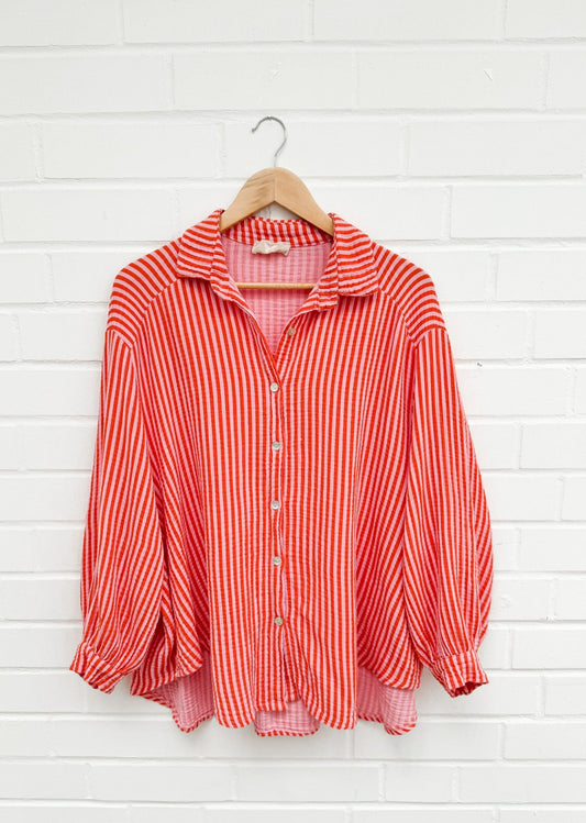 MUSSELIN STRIPE BLUSE - pink/orange