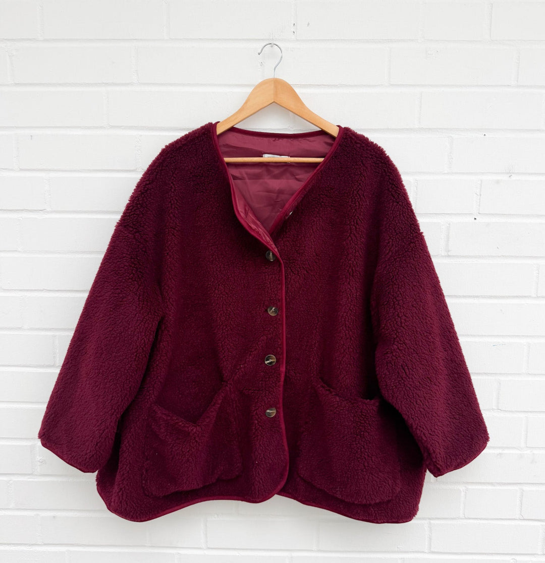 ULTRA OVERSIZE TEDDY JACKE - bordeaux