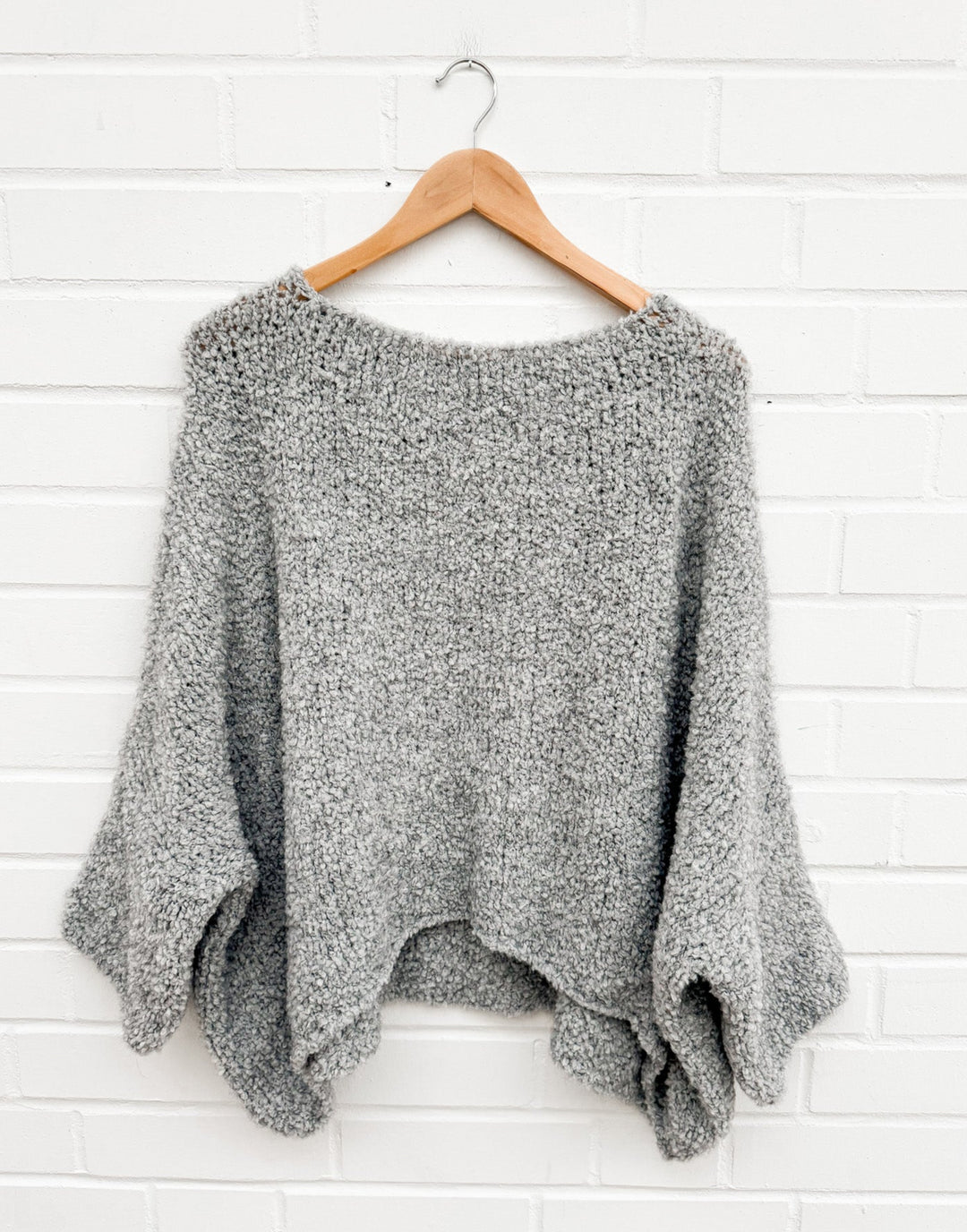 OVERSIZE BOUCLE 3/4 ARM PULLOVER - hellgrau