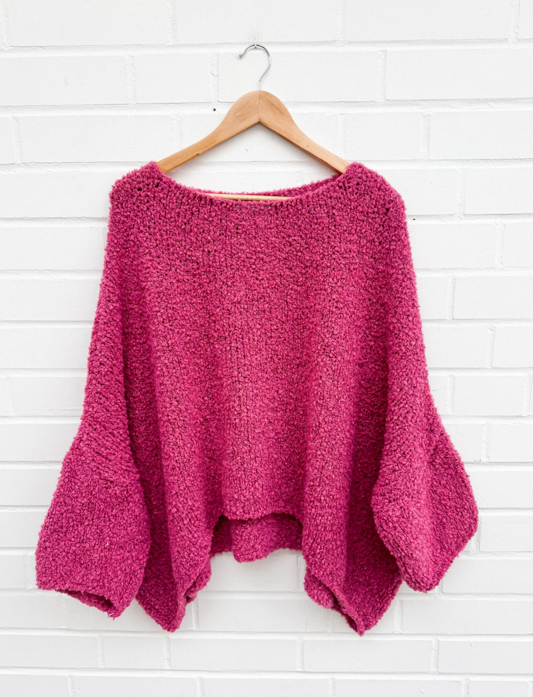 OVERSIZE BOUCLE 3/4 ARM PULLOVER - pink