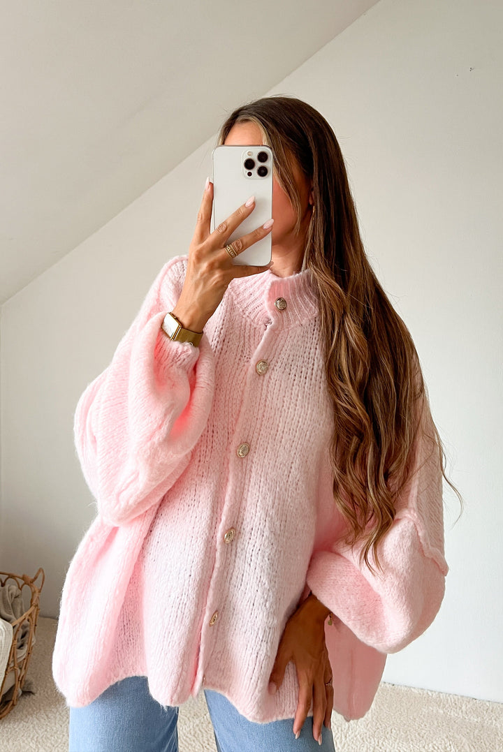 LANGE OVERSIZE STRICKJACKE MAIRA - helles rosa