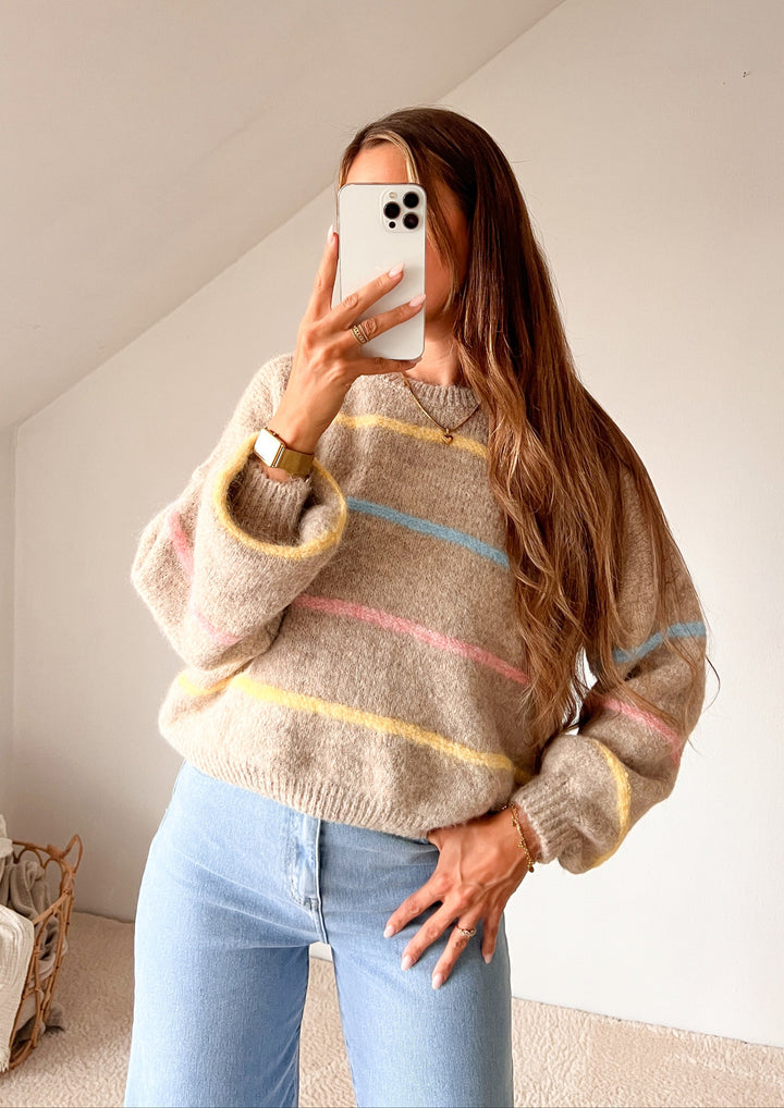 STRICKPULLOVER PASTELL STRIPE - Taupe