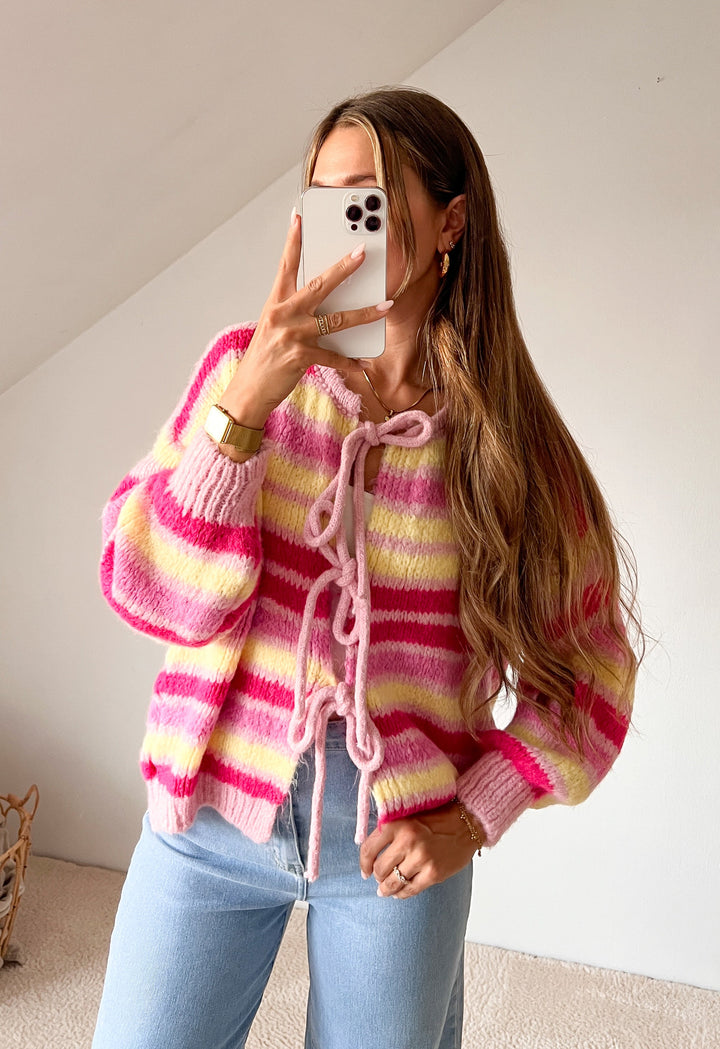STREIFEN STRICKJACKE ELLI - rosa gelb