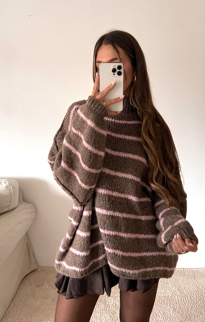 STREIFEN STRICKPULLOVER MAIRA - braun/rosa