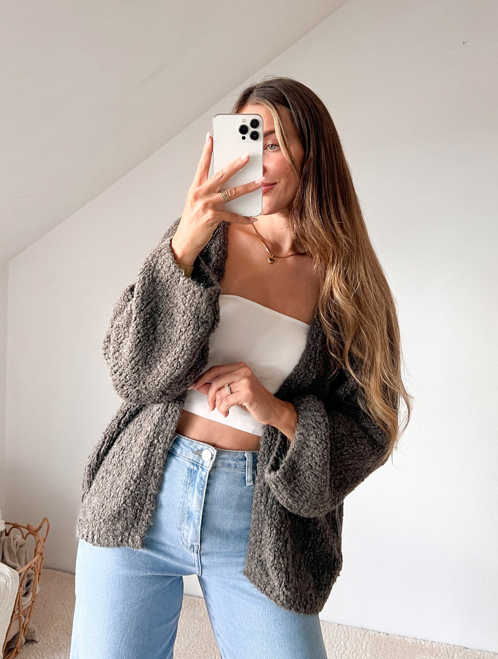 BOUCLE CARDIGAN ELDA - schlamm/grau
