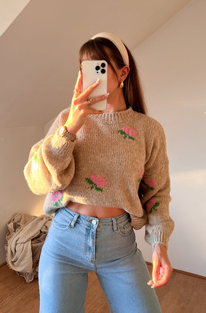 FLOWER STRICKPULLOVER JESS - Taupe (M4)