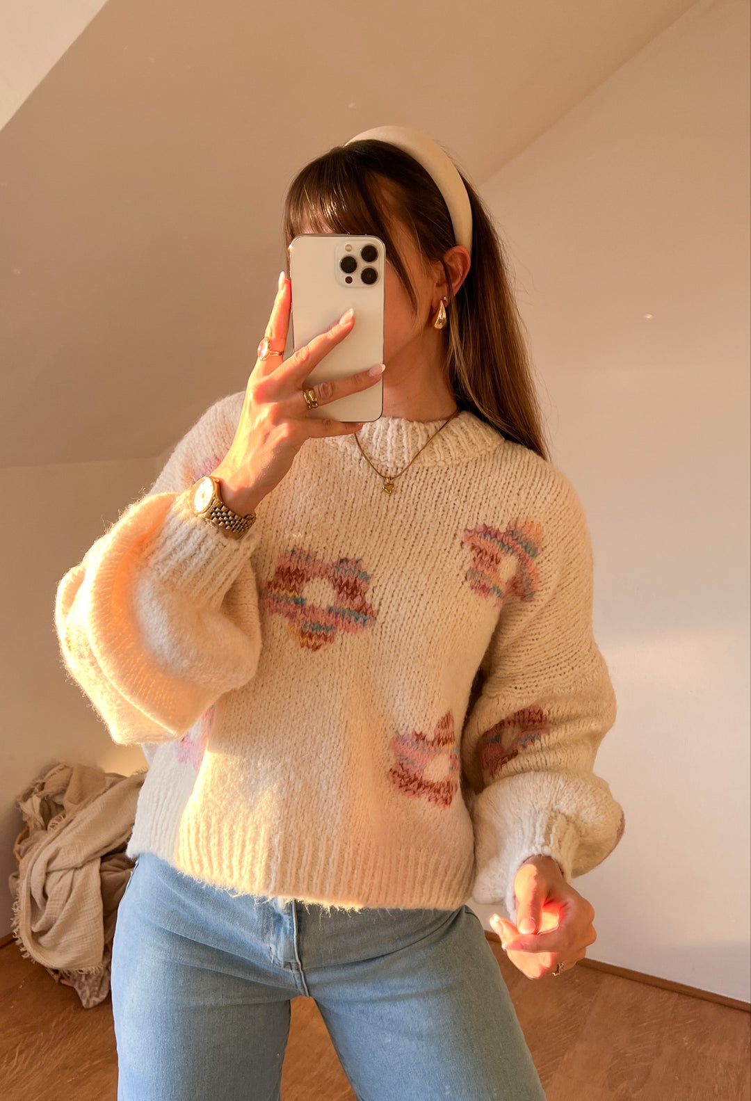 FLOWER ROSE STRICKPULLOVER - Beige