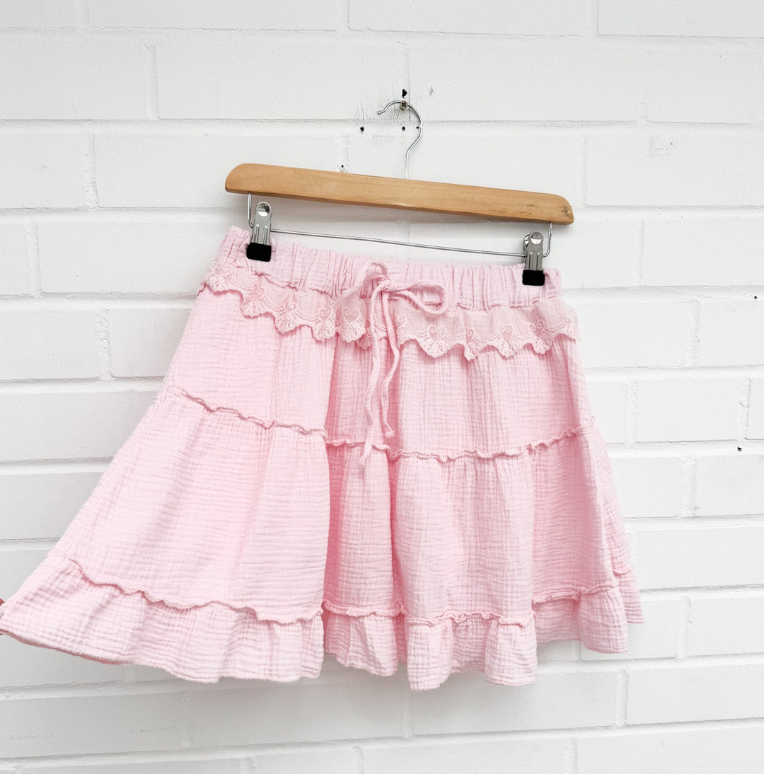 MUSSELIN HOSENROCK mit Spitze - versch. Farben