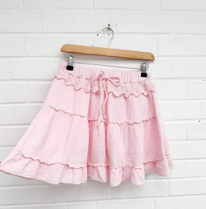 MUSSELIN HOSENROCK mit Spitze - versch. Farben