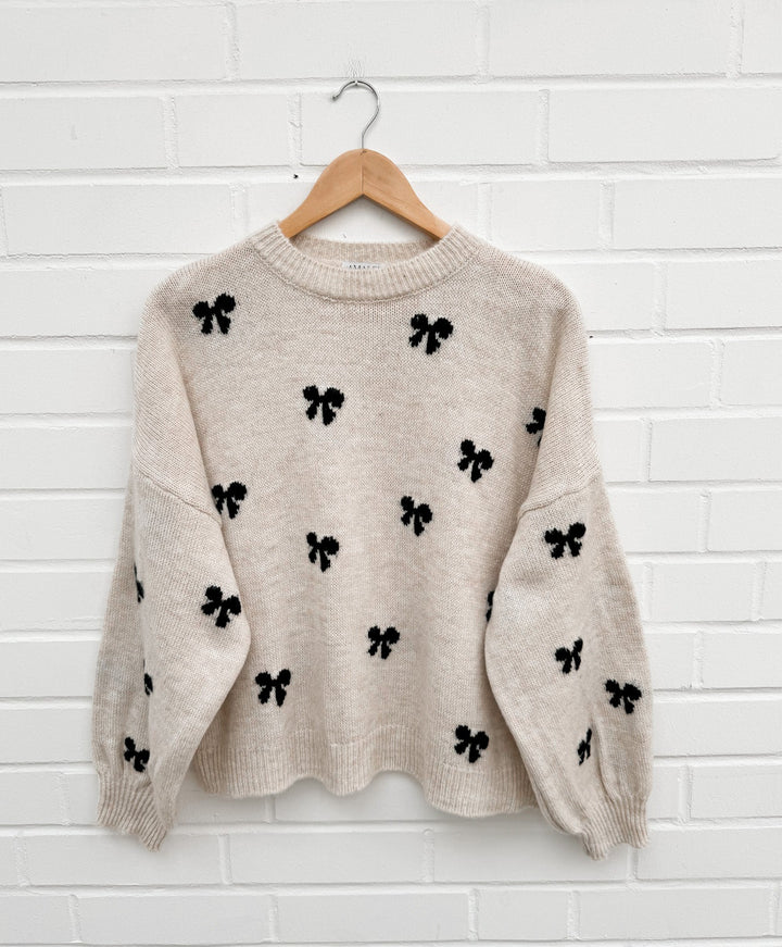 SCHLEIFEN STRICKPULLOVER - BEIGE