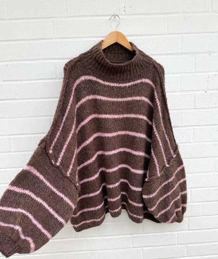 STREIFEN STRICKPULLOVER MAIRA - braun/rosa
