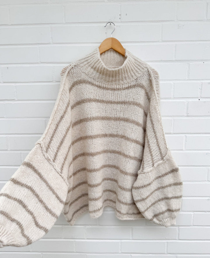 VORBESTELLUNG - STREIFEN STRICKPULLOVER MAIRA - beige