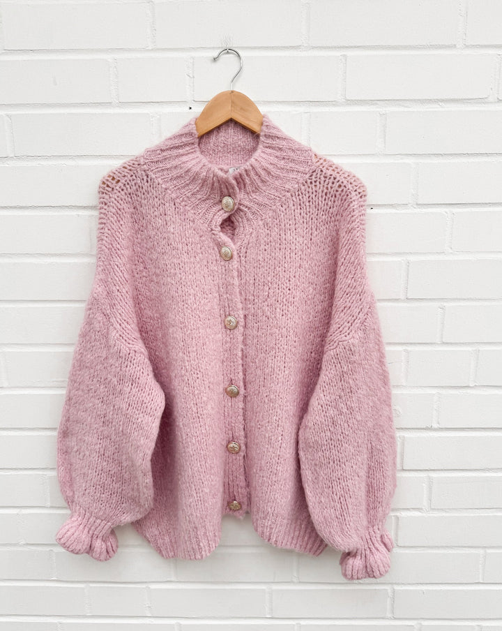 RÜSCHEN MAIRA STRICKJACKE - rosa