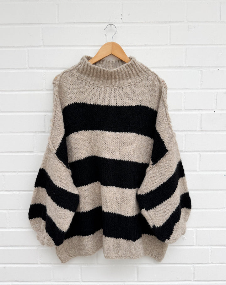STREIFEN STRICKPULLOVER MAIRA - taupe schwarz