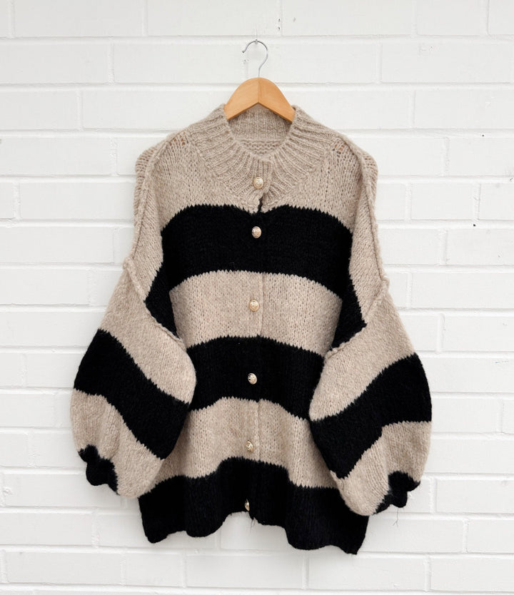 STREIFEN STRICKJACKE MAIRA - taupe schwarz