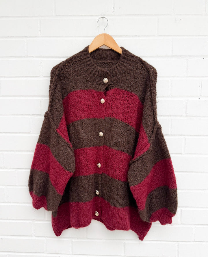 STREIFEN STRICKJACKE MAIRA - bordeaux Braun