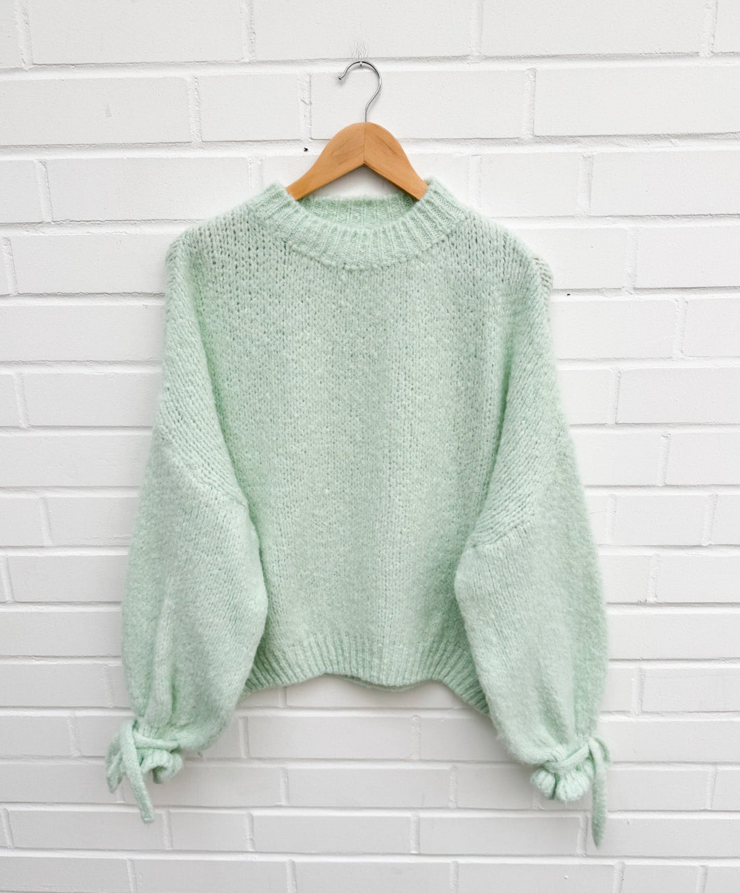 RÜSCHEN SCHLEIFEN STRICKPULLOVER - mint