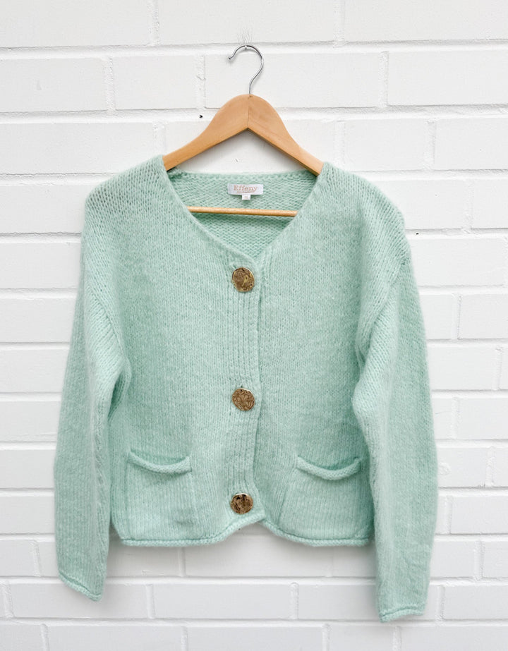 COTTON STRICKJACKE mit goldenen Knöpfen - mint