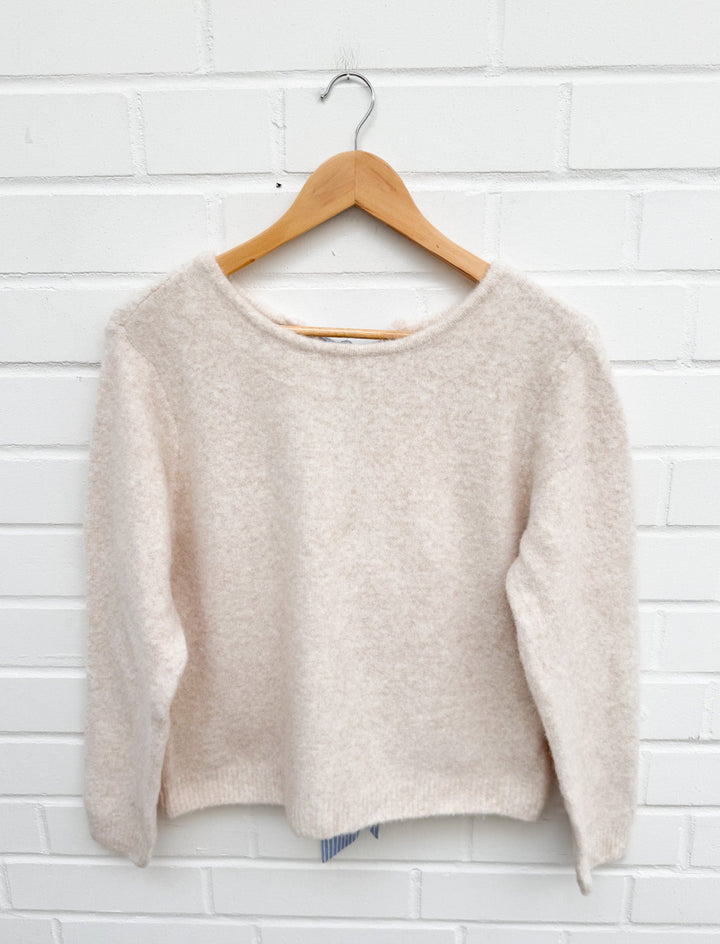 STRICKPULLOVER MIT BLUSEN SCHLEIFEN - beige