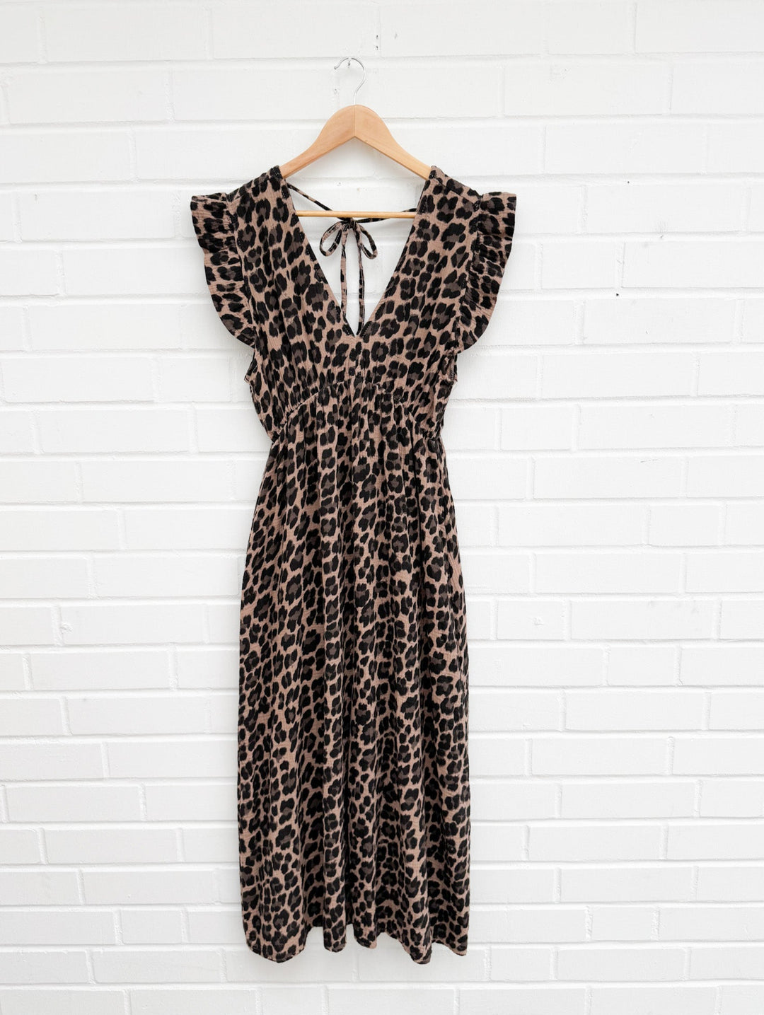 LEO RÜSCHEN MUSSELIN KLEID - braun