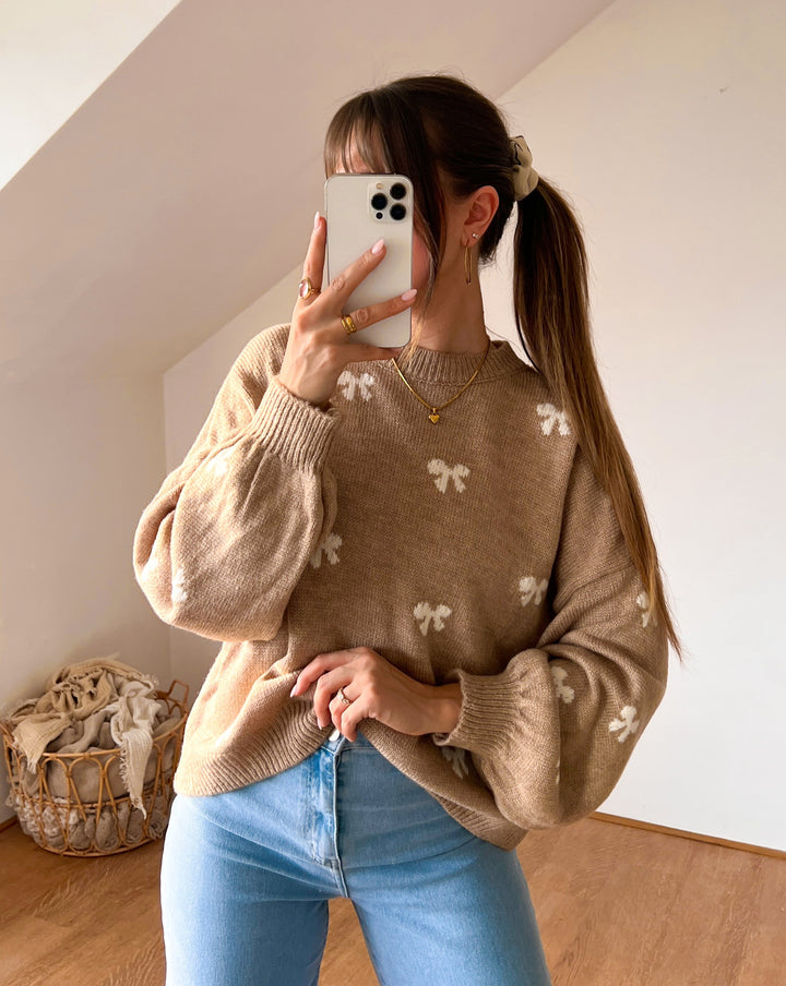 SCHLEIFEN STRICKPULLOVER - Taupe