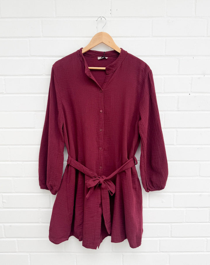 MUSSELIN BLUSENKLEID - bordeaux