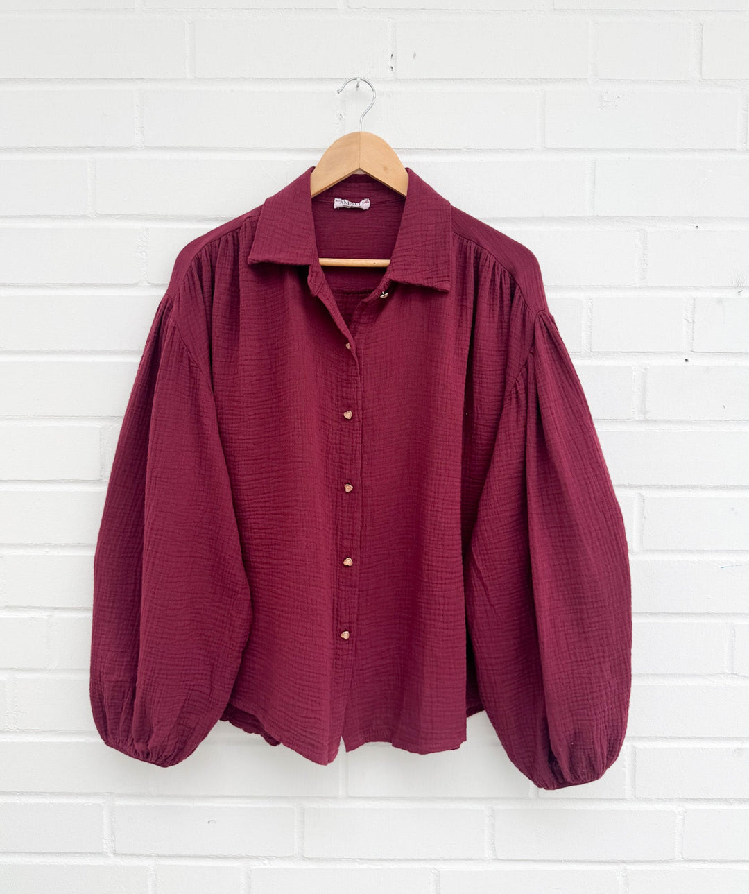 MUSSELIN BLUSE mit Herz Knöpfen - versch. Farben