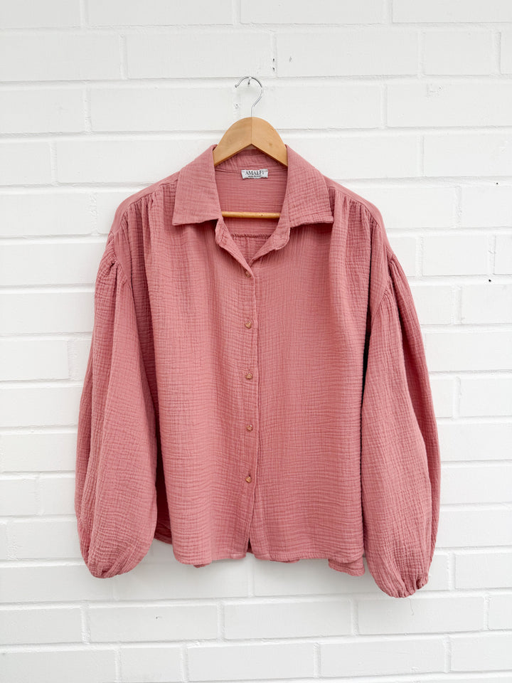 MUSSELIN BLUSE mit Herz Knöpfen - versch. Farben