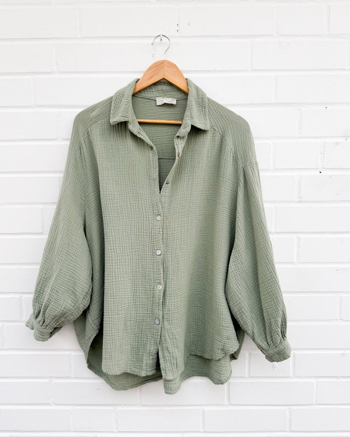 OVERSIZE MUSSELIN BLUSE - khaki