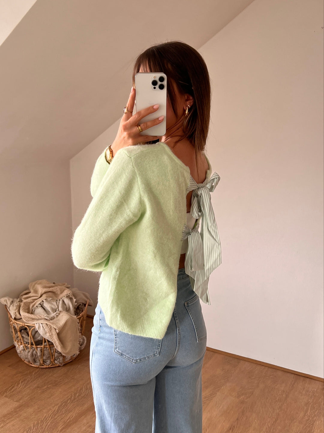 STRICKPULLOVER MIT BLUSEN SCHLEIFEN - mint