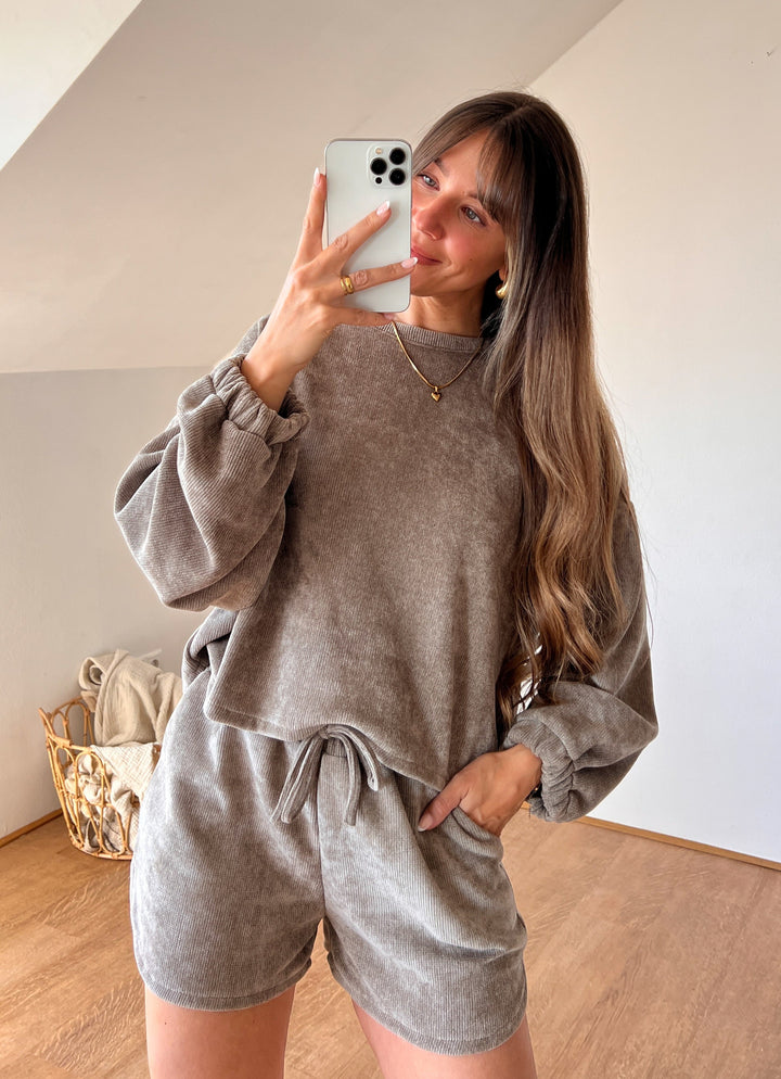 2TEILER SWEATSHIRT MIT SHORTS - schlamm