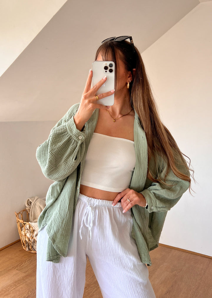 OVERSIZE MUSSELIN BLUSE - khaki