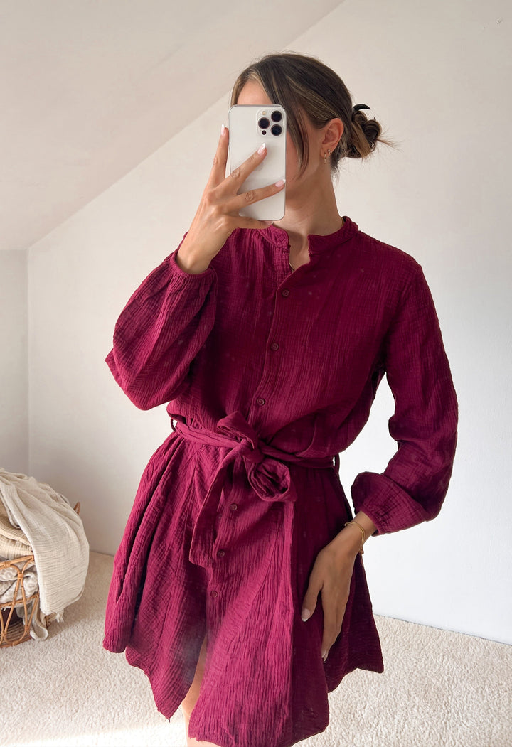 MUSSELIN BLUSENKLEID - bordeaux