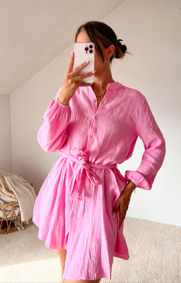 MUSSELIN BLUSENKLEID - pink