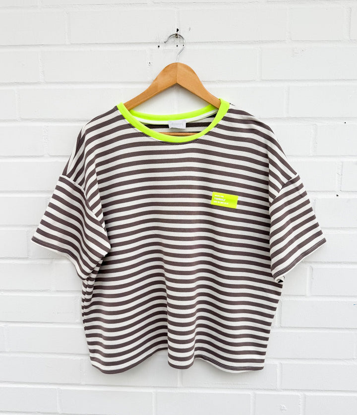 LOCKERES STREIFEN T-SHIRT MADRID - Taupe