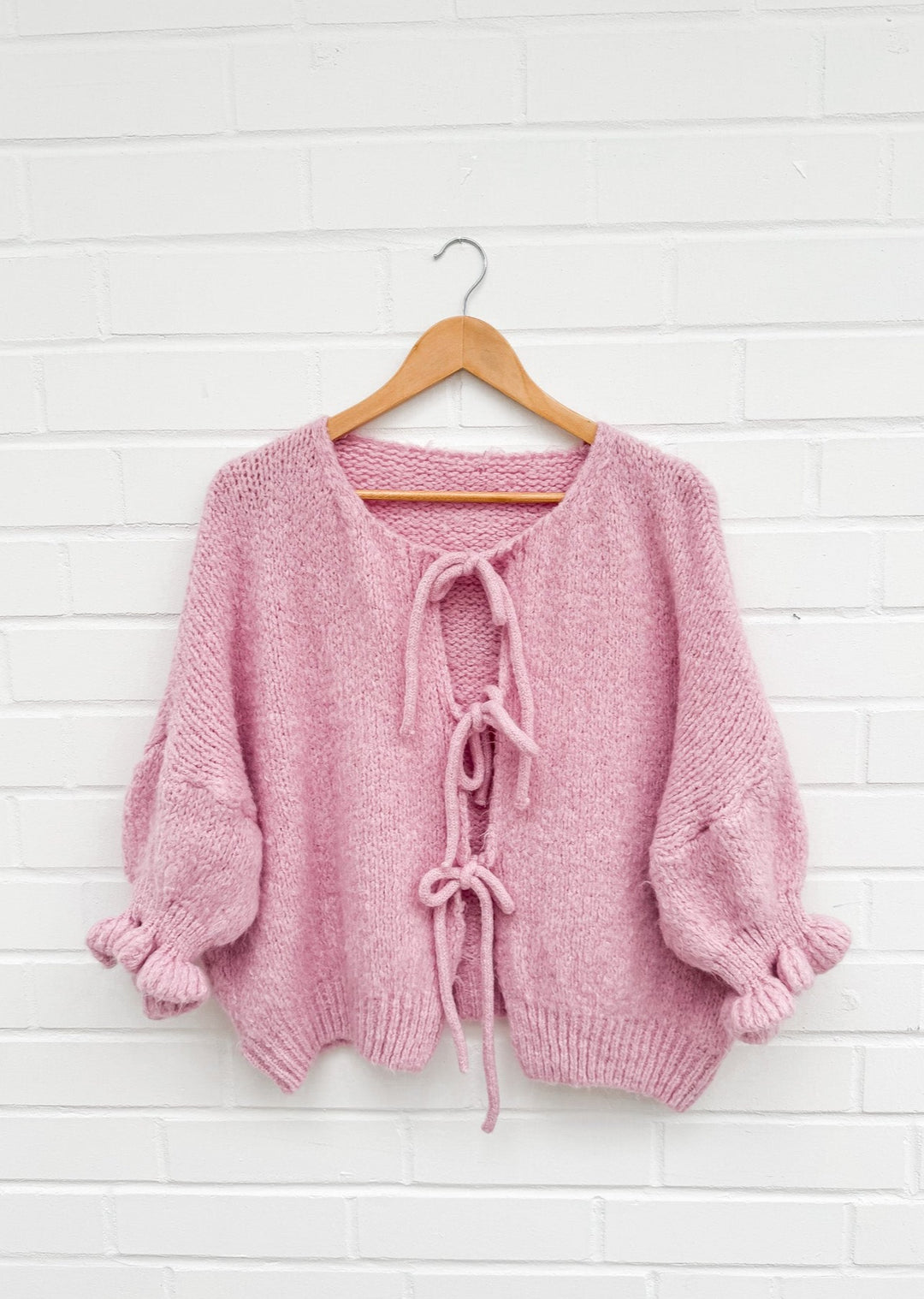 3/4 ARM SCHLEIFEN STRICKJACKE - Rosa