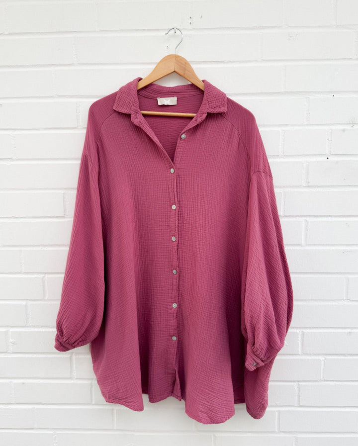 LANGE OVERSIZE MUSSELIN BLUSE - versch. Farben