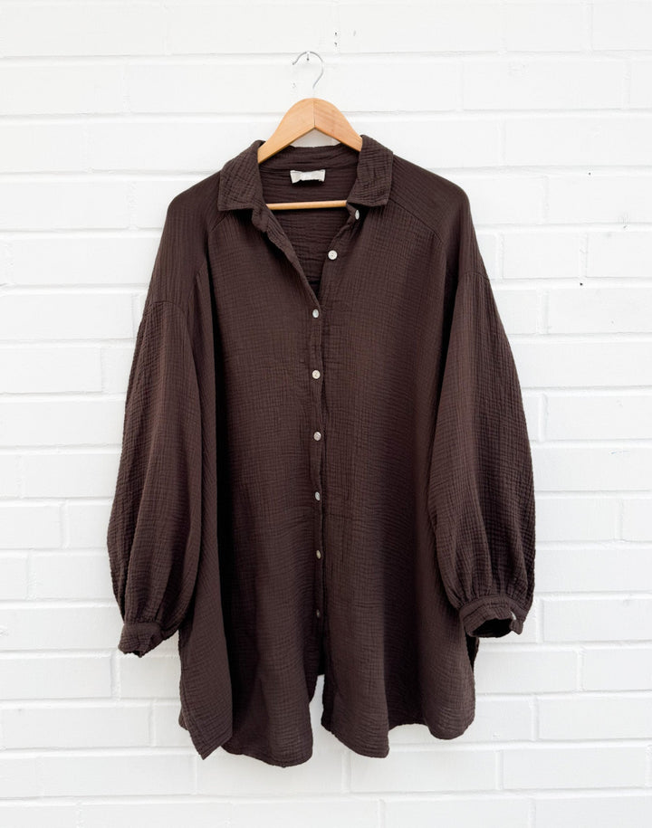 LANGE OVERSIZE MUSSELIN BLUSE - versch. Farben