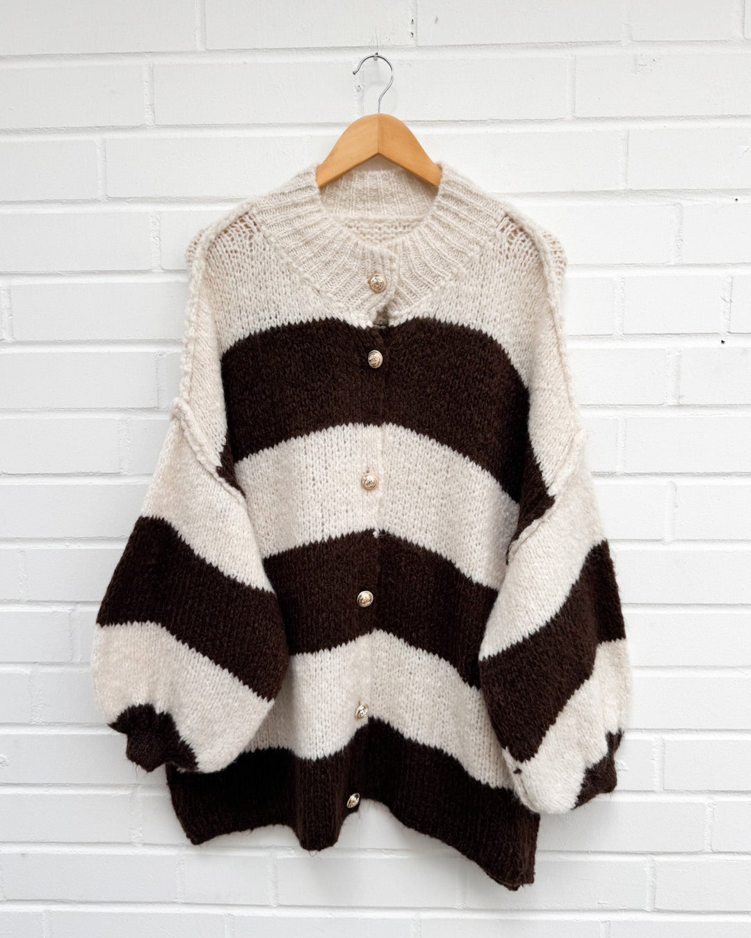 STREIFEN STRICKJACKE MAIRA - beige braun