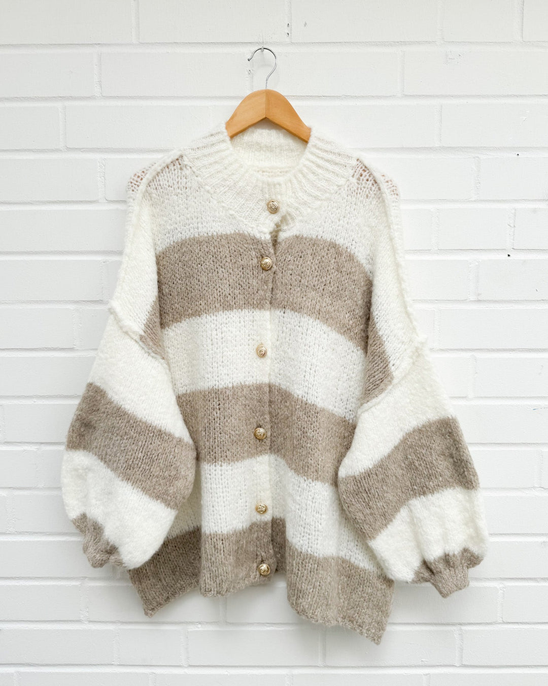 STREIFEN STRICKJACKE MAIRA - Creme Taupe
